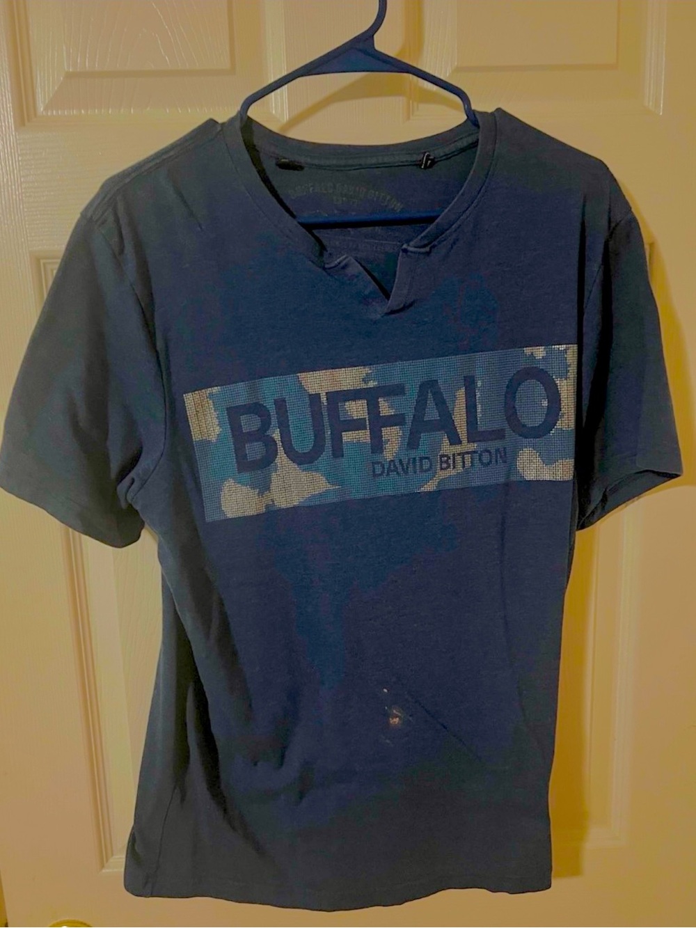 Buffalo David Bitton Navy Short Sleeve Logo Tee with Camouflage Panel